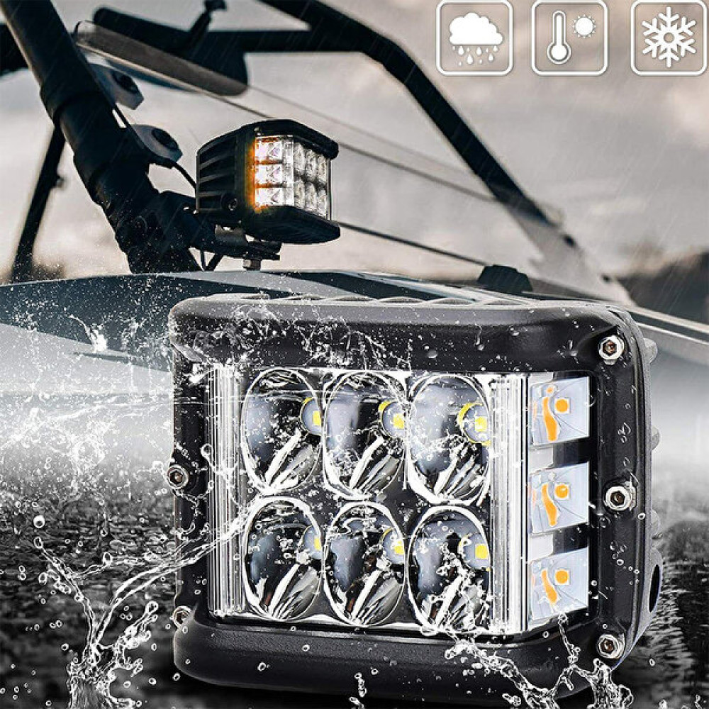 C9 Motosiklet LED Sis Farı 12 LED Turuncu Beyaz 45W Çakarlı 10CM Kare LED Lamba - 2 Adet Motorsiklet Lambaları Fiyatı