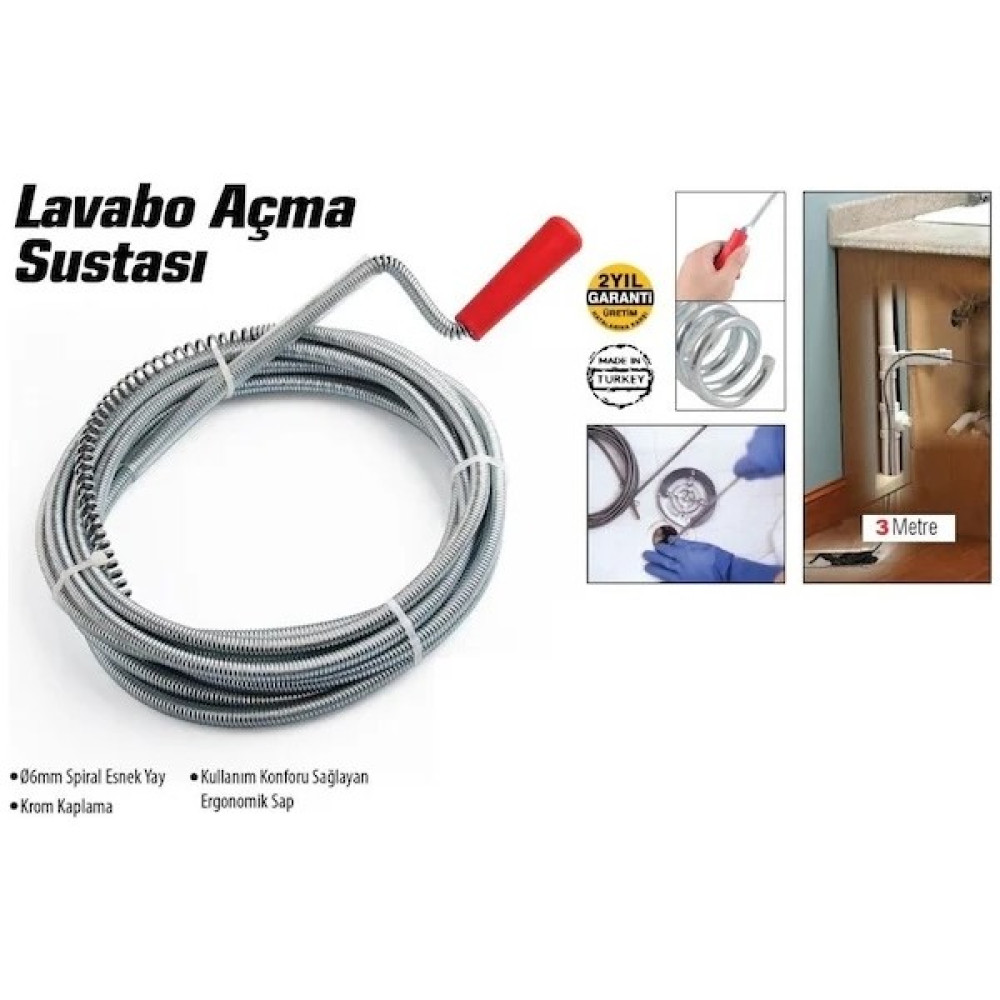 Cabbaroğlu Ticaret Lavabo ve Gider Boruları Açacağı - Lavabo Açma Sustası - 3 metre Nalburiye & Hırdavat Fiyatı