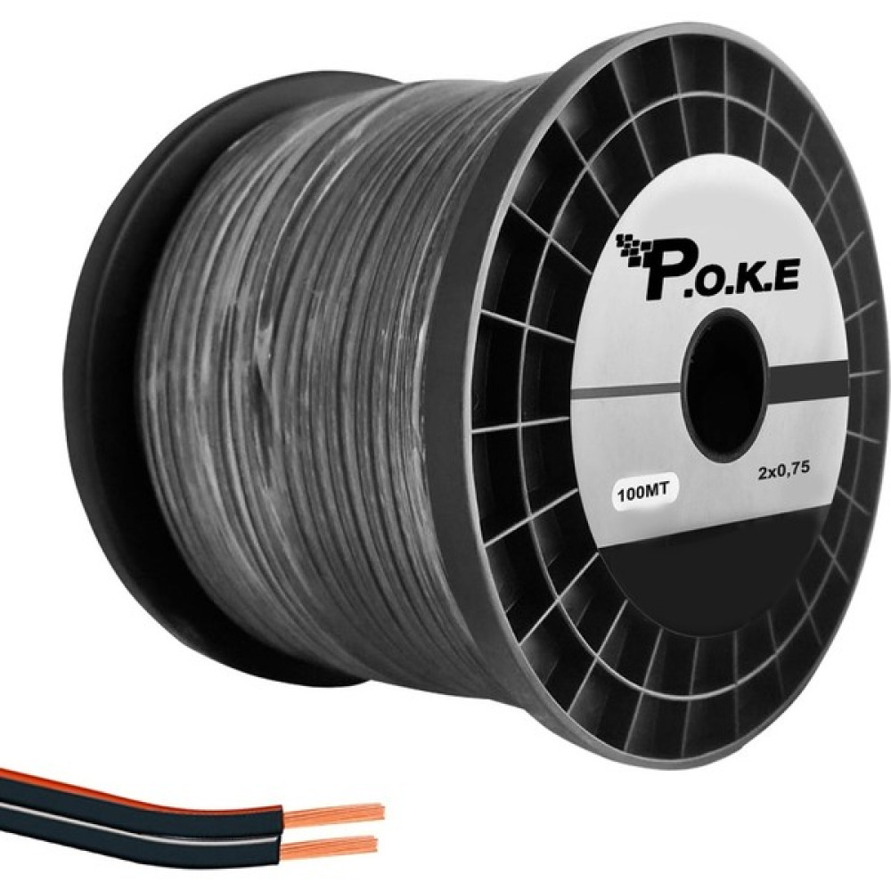Cable Cable 2x0.75 Hoparlör Kablosu Siyah Kordon Makaralı 100MT Poke PK-1322 Ses Kablosu Fiyatı