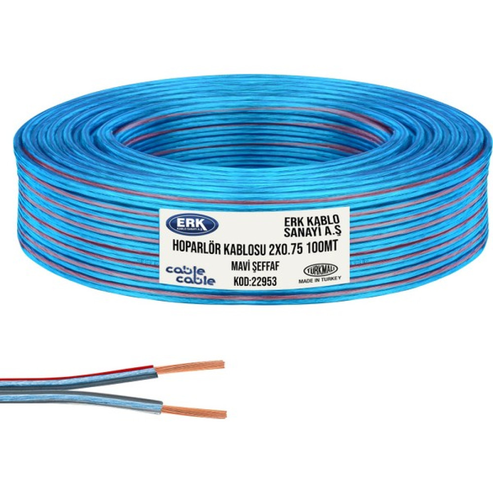 Cable Cable Hoparlör Kablosu Kordon 2x0.75 Mavi Şeffaf 100MT Erk Yerli Oto Boyaları Fiyatı
