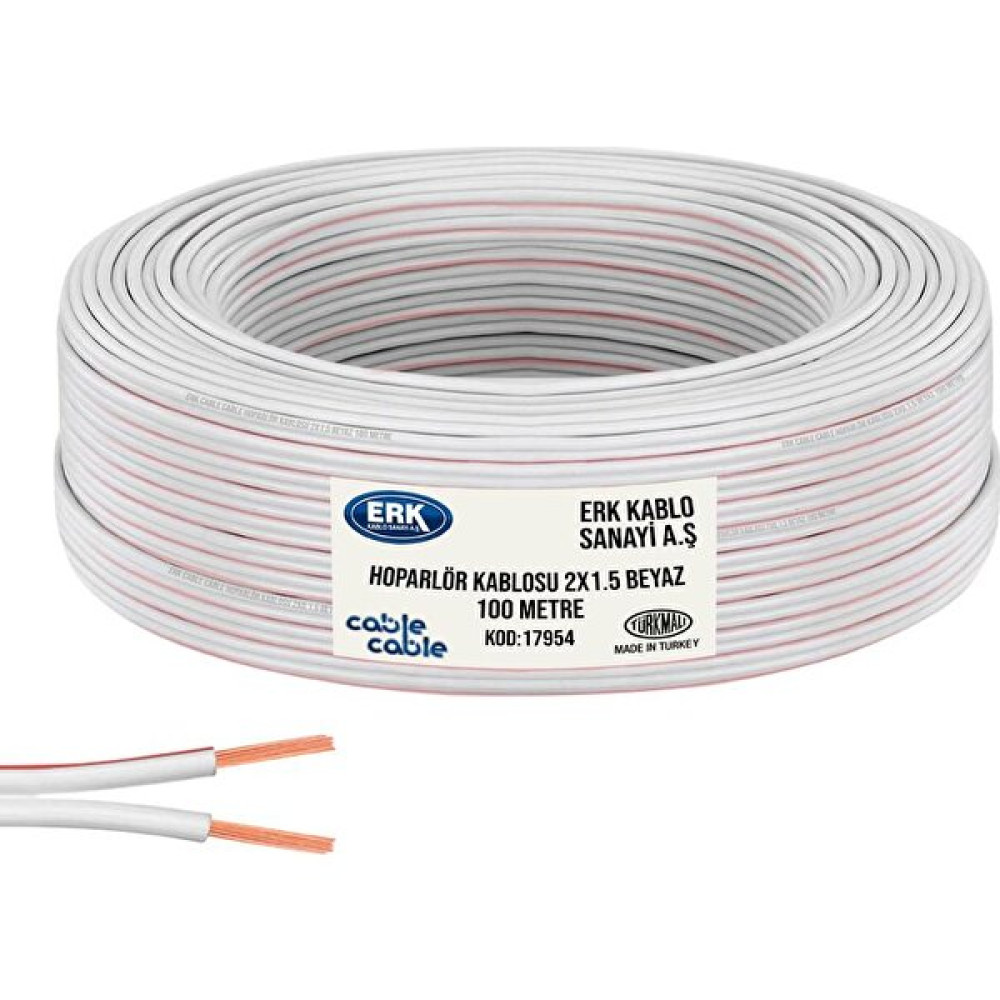 Cable Cable Hoparlör Kablosu Kordon 2x1.5 - 100M - Beyaz Ses Kablosu Fiyatı