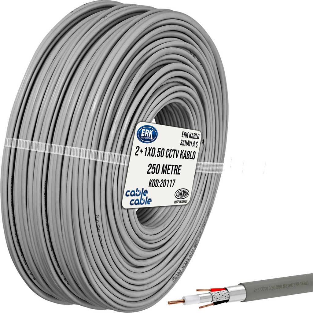 Cable Cable Kamera Kablosu 2+1 Cctv 0.50 250 mt Erk Yerli Diğer Fiyatı