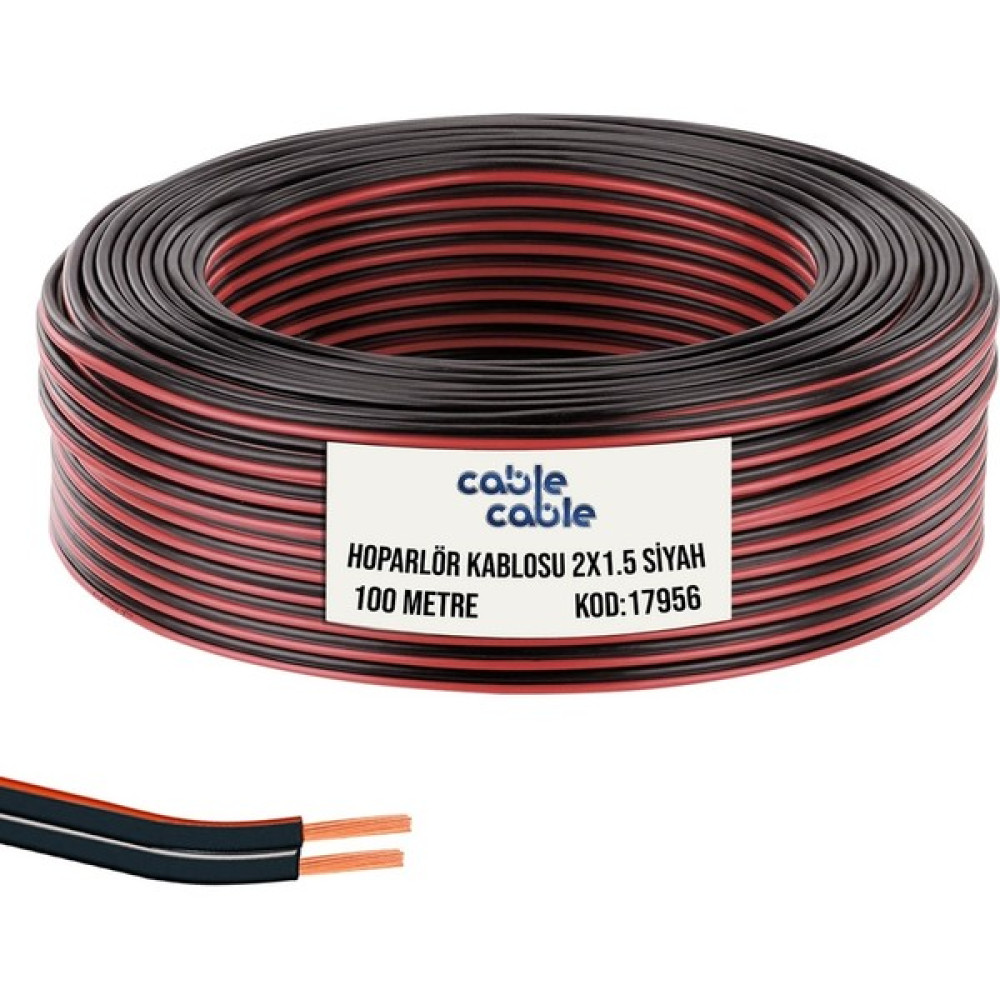 Cable Cable Kordon Hoparlör Kablosu 2 x 1.5 mm Siyah 100 mt Cablecable Ses Kablosu Fiyatı