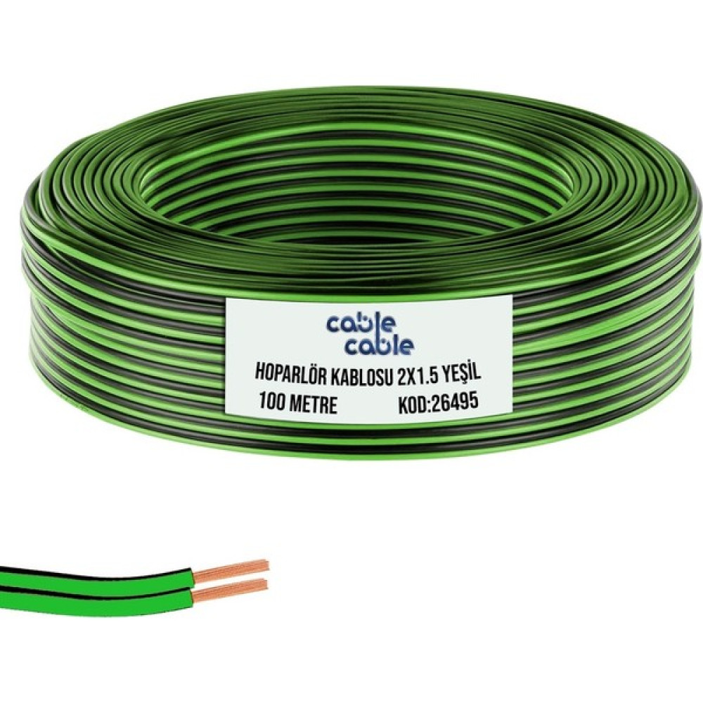 Cable Cable Kordon Hoparlör Kablosu 2 x 1.5 mm Yeşil 100 mt Cablecable Ses Kablosu Fiyatı
