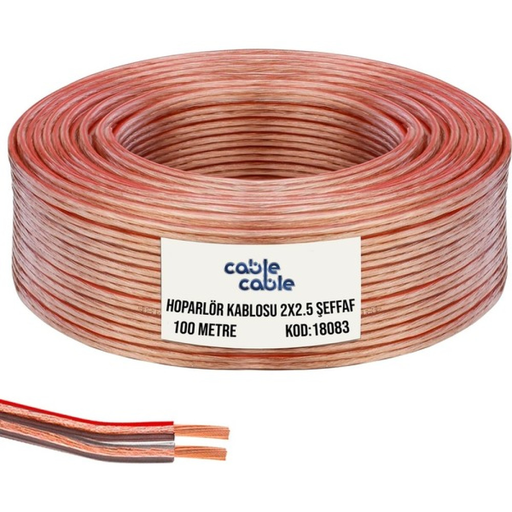 Cable Cable Kordon Hoparlör Kablosu 2x2.5 mm Şeffaf 100 mt Cablecable Ses Kablosu Fiyatı