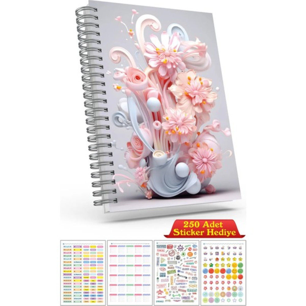 Cabuk Baskı A5 Boyutunda Ajanda Süresiz Haftalık Planlayıcı Defter (250 Adet Sticker Hediyeli) - Açık Gri - Açık Pembe Ajanda Fiyatı
