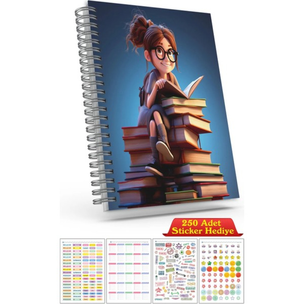 Cabuk Baskı A5 Boyutunda Ajanda Süresiz Haftalık Planlayıcı Defter (250 Adet Sticker Hediyeli) - Antrasit - Mavi Ajanda Fiyatı