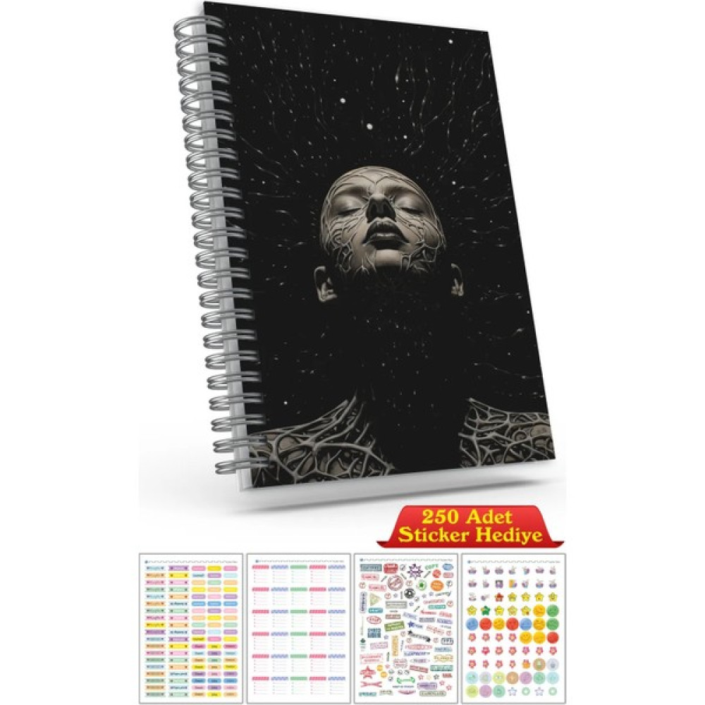 Cabuk Baskı A5 Boyutunda Ajanda Süresiz Haftalık Planlayıcı Defter (250 Adet Sticker Hediyeli) - Antrasit - Siyah Ajanda Fiyatı