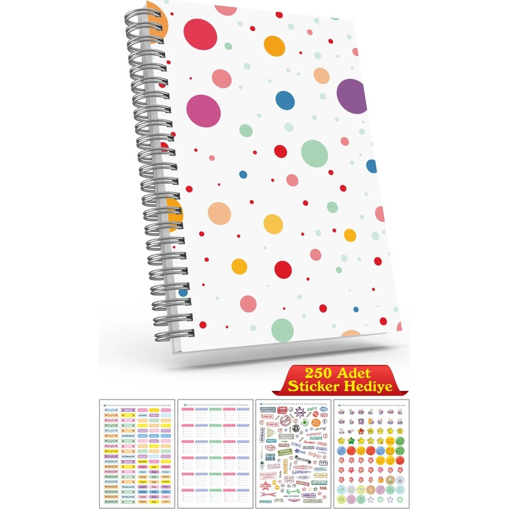 Cabuk Baskı A5 Boyutunda Ajanda Süresiz Haftalık Planlayıcı Defter (250 Adet Sticker Hediyeli) - Renkli Defter & Kağıt Ürünleri Fiyatı