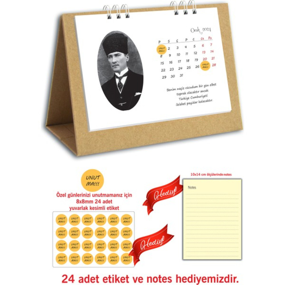 Cabuk Baskı Atatürk Fotoğraflı Spiralli 2024 Masa Takvimi - Kraft Takvim Fiyatı