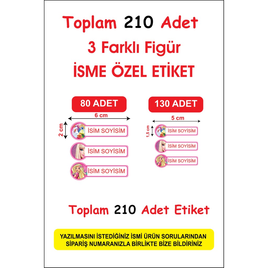 Cabuk Baskı Okul Etiketi Kalem Defter Etiketi Özel Isim Yazılabilen Etiket 210 Adet - Barbi Defter & Kağıt Ürünleri Fiyatı