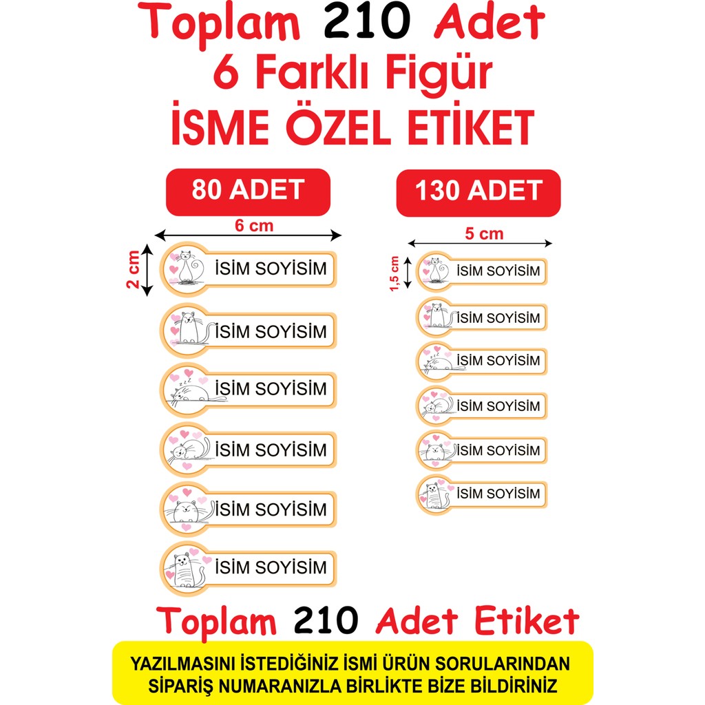 Cabuk Baskı Okul Etiketi Kalem Defter Etiketi Özel Isim Yazılabilen Etiket 210 Adet - kedi Evcil Hayvan Ürünleri Fiyatı