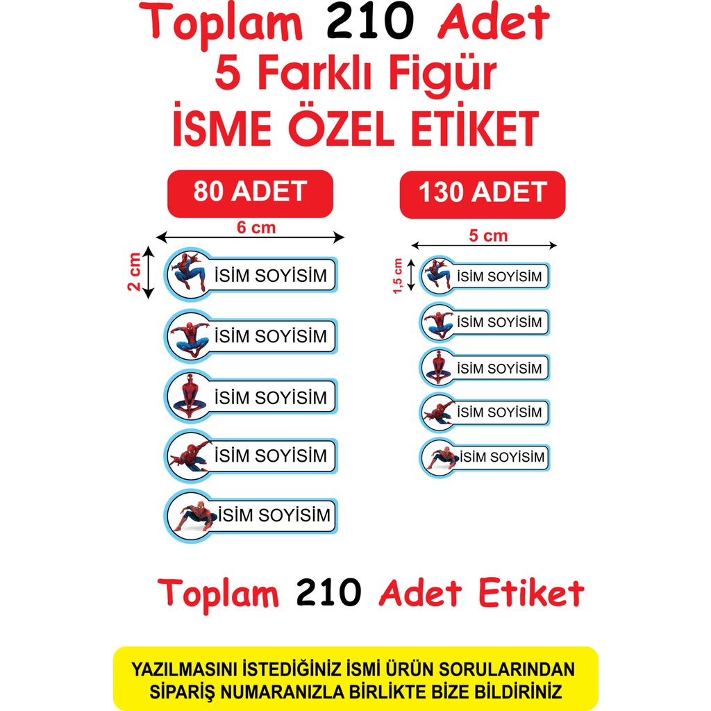 Cabuk Baskı Okul Etiketi Kalem Defter Etiketi Özel Isim Yazılabilen Etiket 210 Adet - Spider Man Defter & Kağıt Ürünleri Fiyatı