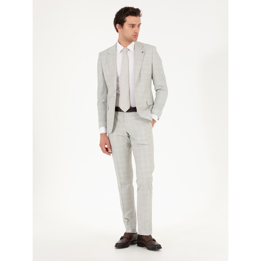 Cacharel Erkek Gri Slim Fit Kareli Takım Elbise 50265080-VR049 Giyim & İç Giyim Fiyatı