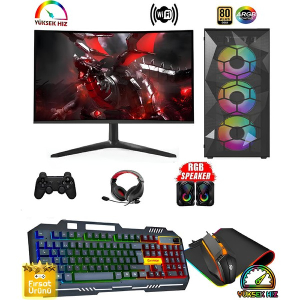 CacheX RTX27 Ryzen 5 5500 32GB Ddr4 1tb SSD RTX3060 12GB 23.6"curved Oyuncu Masaüstü Bilgisayar Masaüstü Bilgisayar Fiyatı