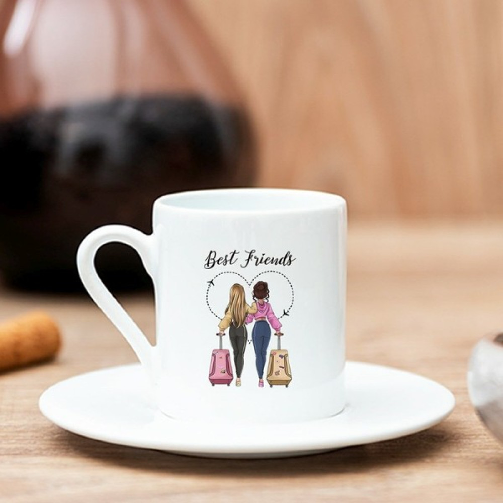 Cadde216 Beyaz Best Friends Baskılı Türk Kahvesi Fincanı Fincan / Bardak / Kahve Takımı Fiyatı