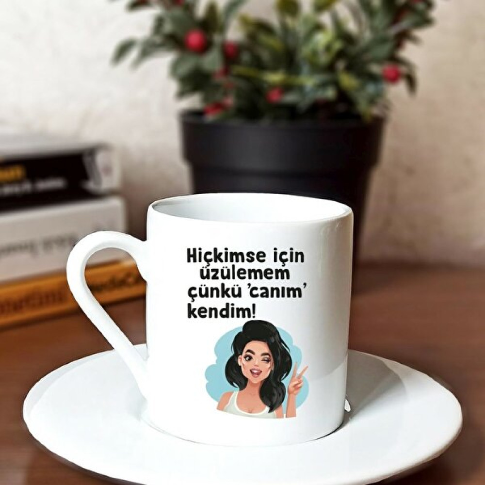 Cadde216 Beyaz Canım Kendim Baskılı Türk Kahvesi Fincanı Trend Hediyelik Fincan / Bardak / Kahve Takımı Fiyatı