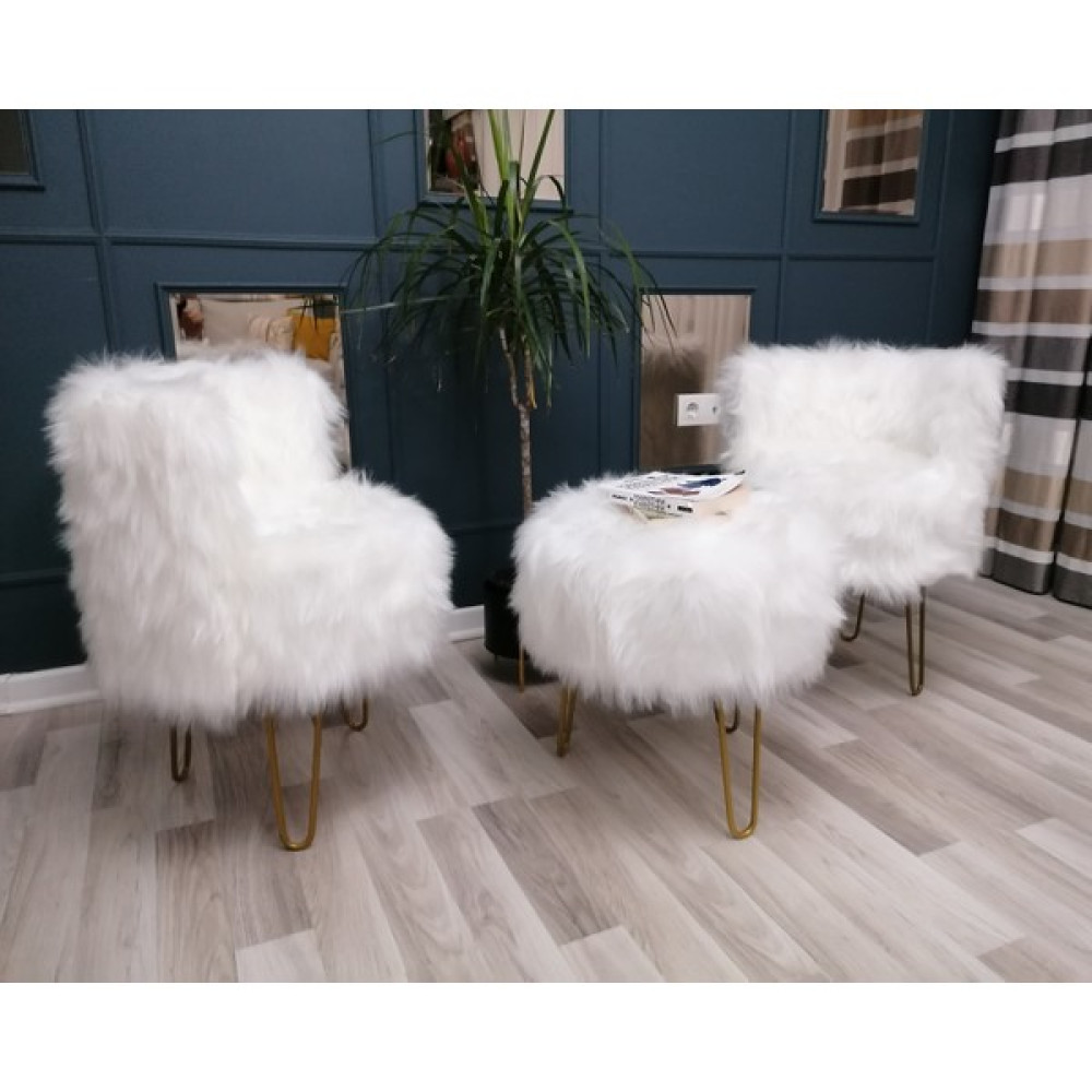 Caden Decor Madame Puf Beyaz Gold Ayak Takım Puf Fiyatı