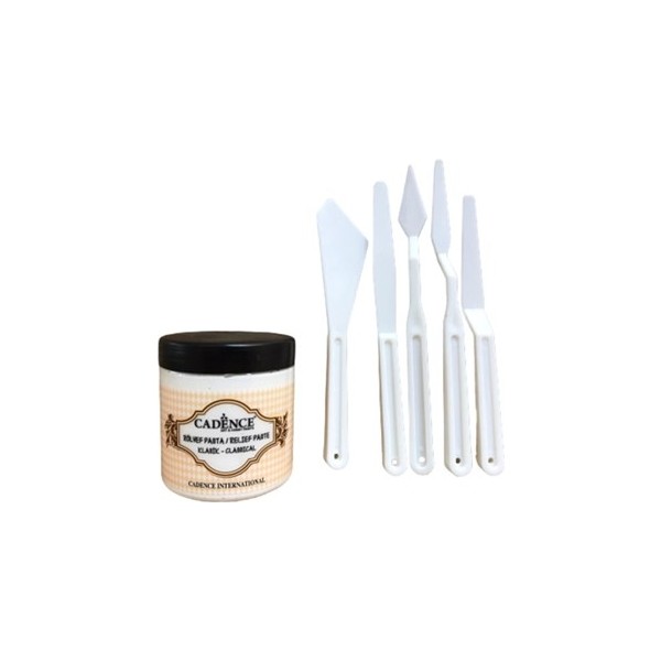 Cadence Rölyef Pasta 250 ml ve 5'li Spatula Seti Dekoratif Yüzey ve Sanat Çalışmaları İçin - Renkli Rölyef Pasta Fiyatı