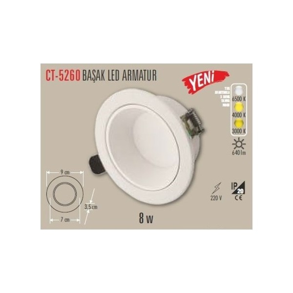 Çağatay Elektrik 8 W Sıva Altı Cob LED Beyaz Kasa Spot Gömme Tavan Armatürü 3 Renk CT-5260 (2 Adet) Spot Fiyatı