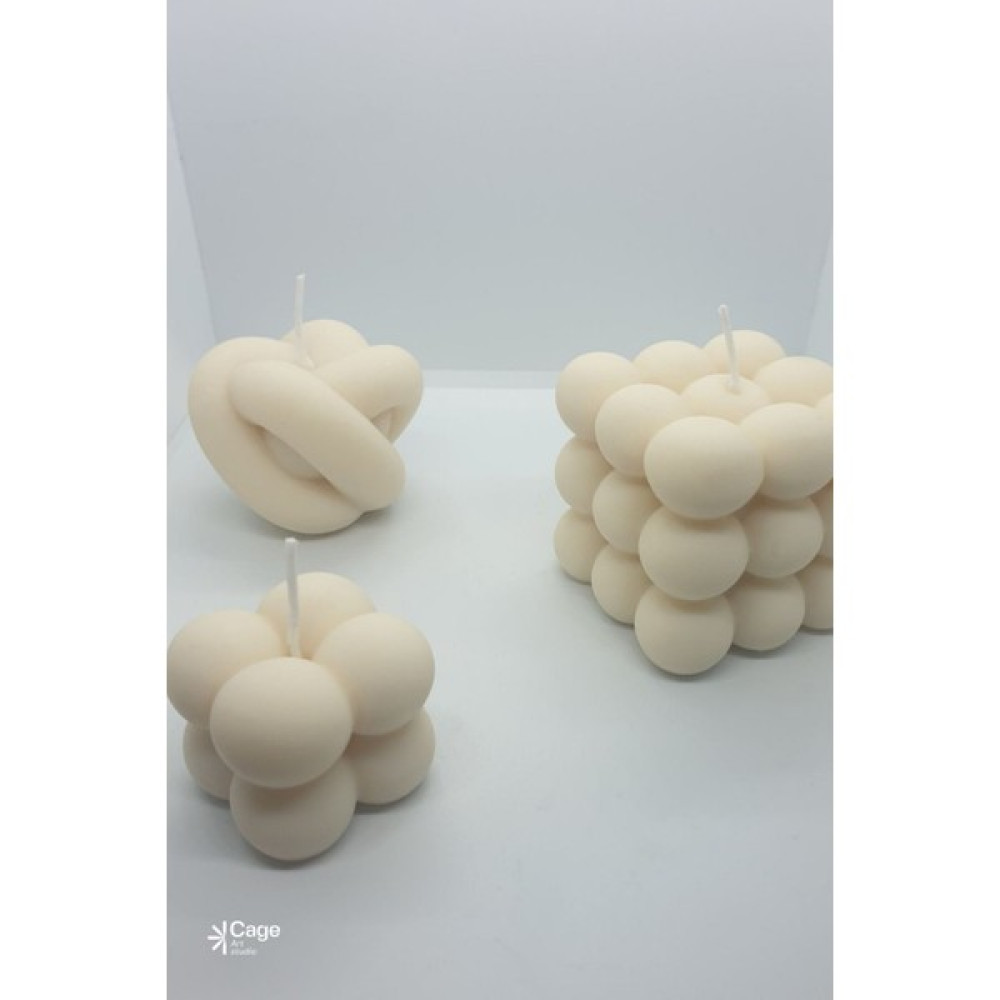 CageartStudio Dekoratif Kokulu Candle Büyük Bubble, Mini Bubble ve Düğüm Seti 3lü - Beyaz - 1 Adet Dekoratif Mum Fiyatı