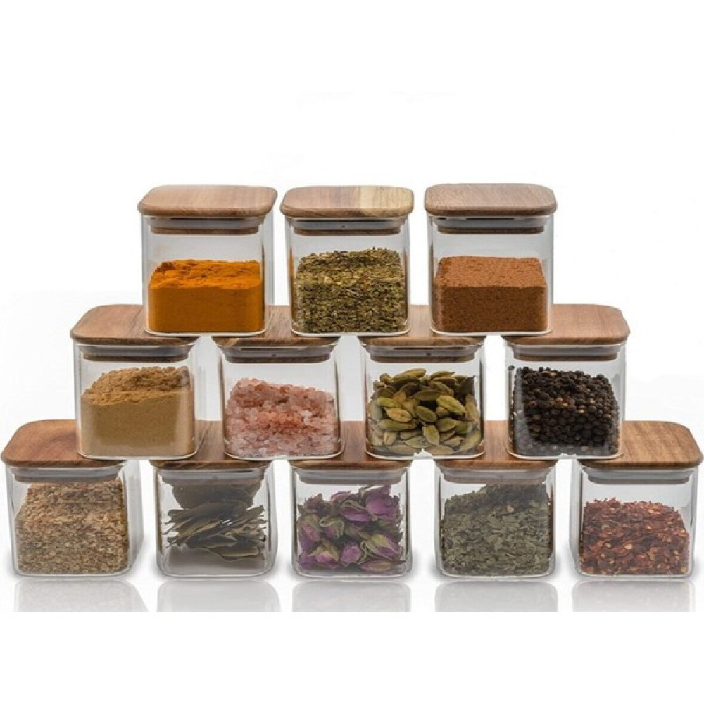 Çağla Homes 12lı Bambu Kapaklı Borasilikat Cam Baharatlık 250ml Saklama Kabı Set Kvn32x12 Baharat Setleri & Baharatlıklar Fiyatı