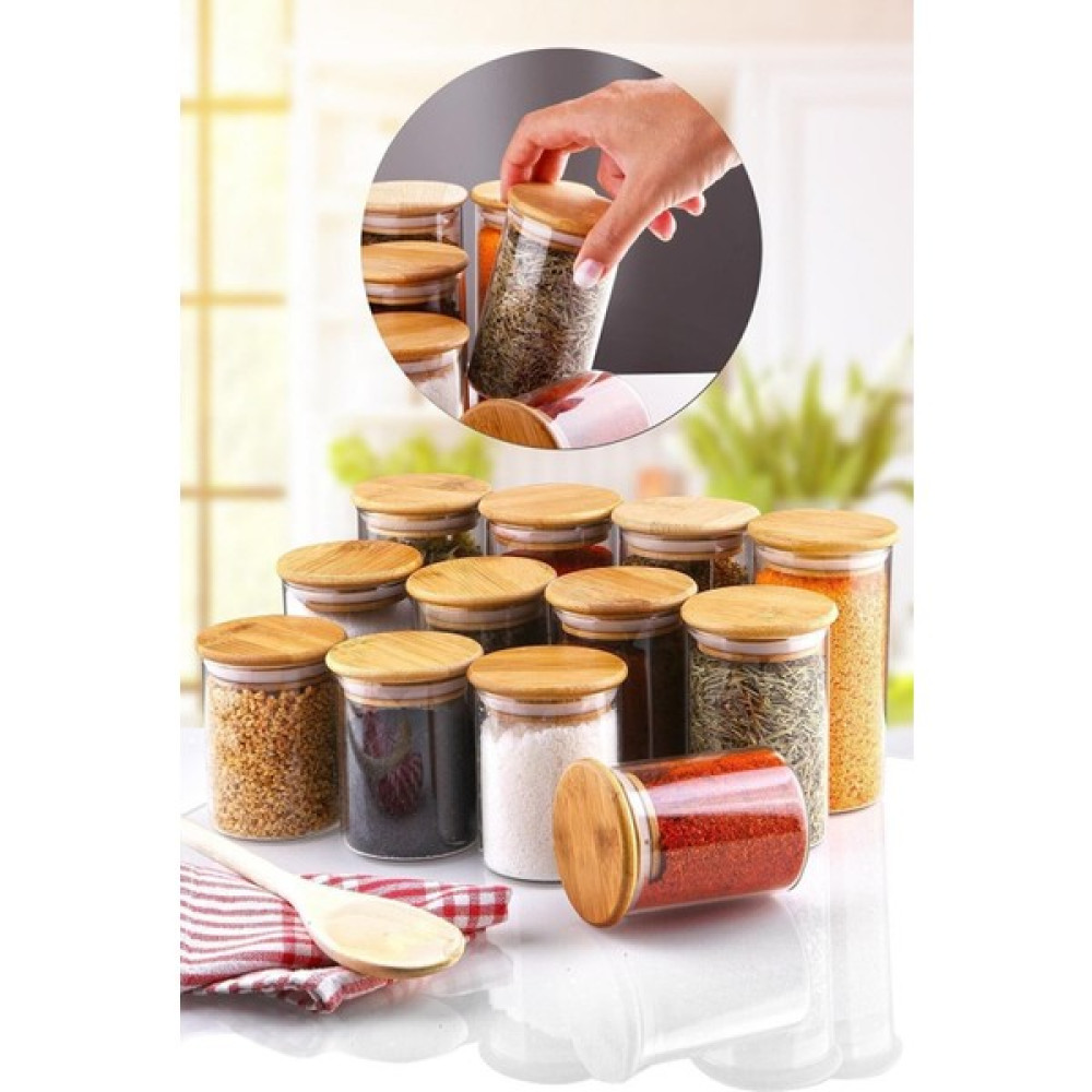 Çağla Homes 12lı Bambu Kapaklı Borosilikat Cam Baharatlık Saklama Kabı Set Bls-6512-10-80 X4 Baharat Setleri & Baharatlıklar Fiyatı