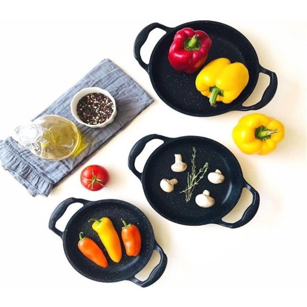 Çağla Homes 3'lü Set Cooker 18+20+22 cm Granit Sahan Döküm Tava Set Tavalar Fiyatı