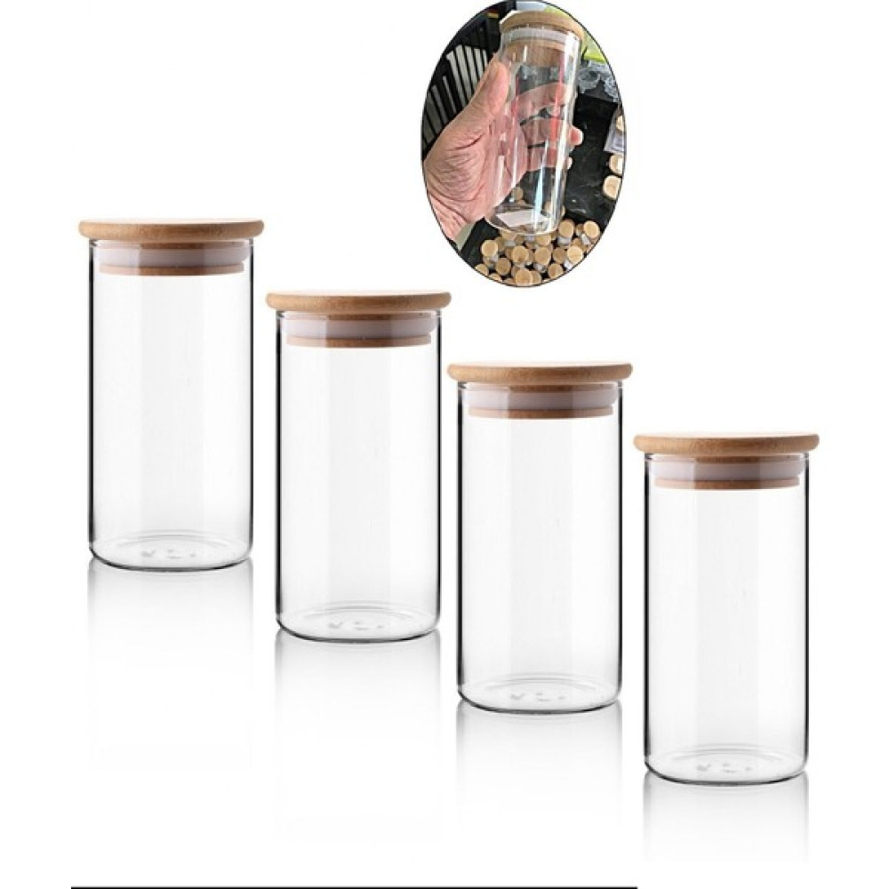 Çağla Homes 4lü Bambu Kapaklı Borasilikat Cam Baharatlık 300ML Saklama Kabı Set BLS-6512X4 Baharat Setleri & Baharatlıklar Fiyatı