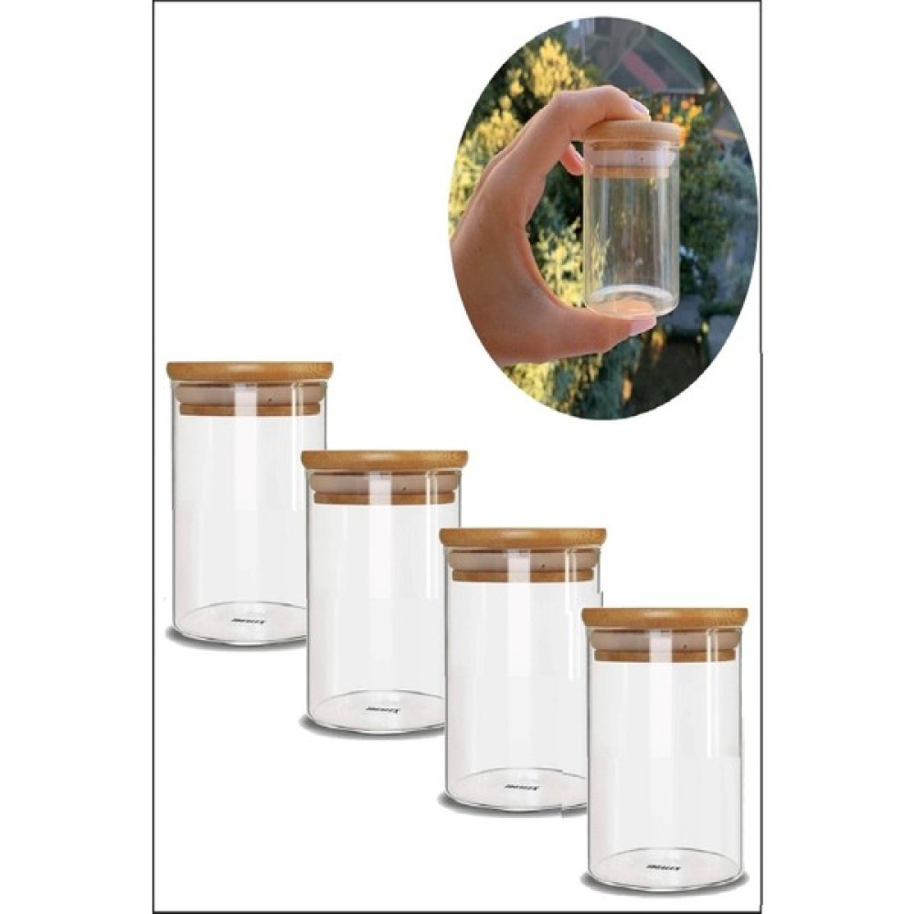 Çağla Homes 4lü Bambu Kapaklı Borosilikat Cam Baharatlık 250ML Saklama Kabı Set BLS-6510X4 Baharat Setleri & Baharatlıklar Fiyatı