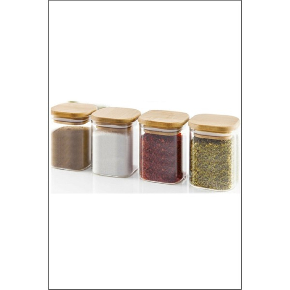 Çağla Homes 4lü Bambu Kapaklı Borosilikat Cam Baharatlık 250ML Saklama Kabı Set KVN32X4 Baharat Setleri & Baharatlıklar Fiyatı