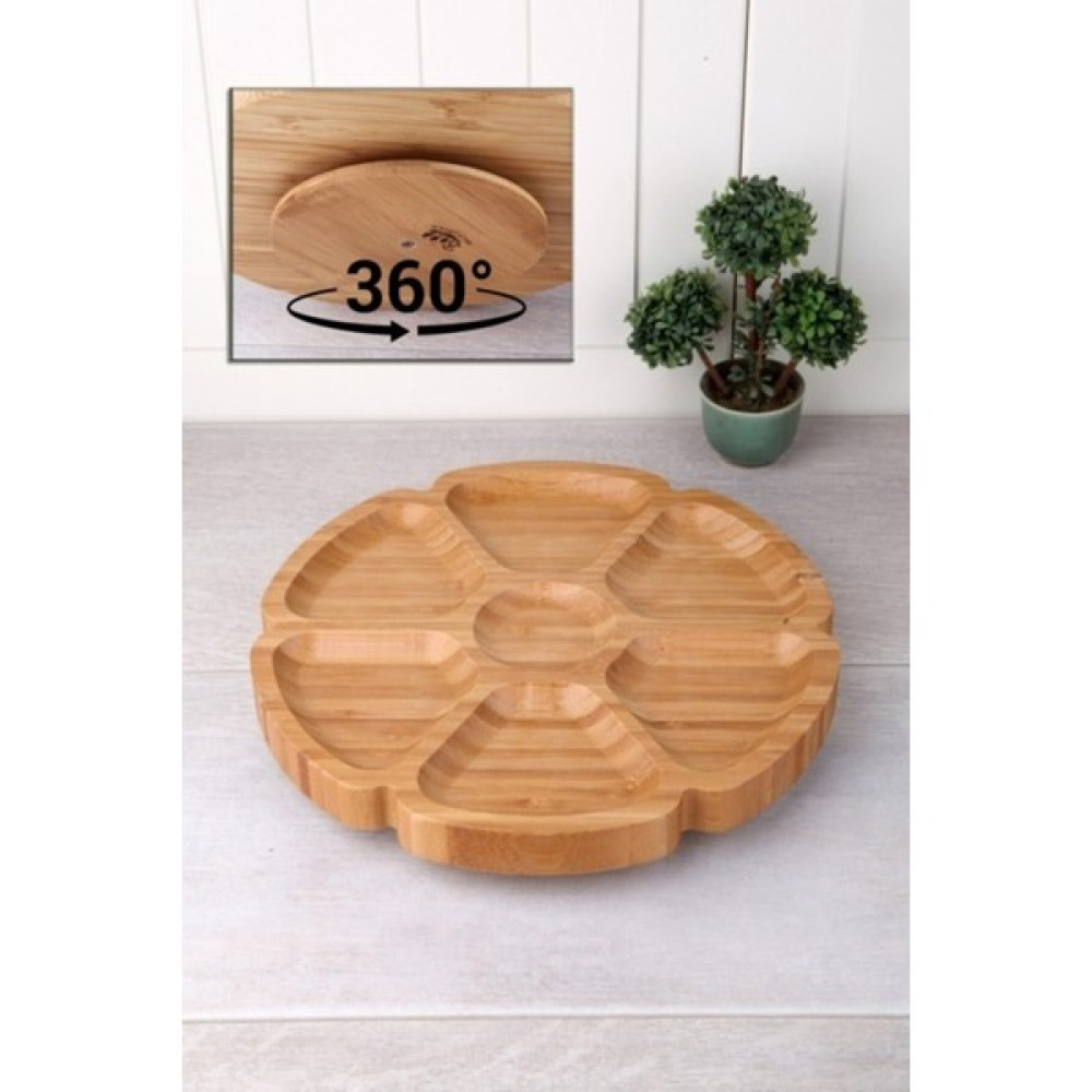 Çağla Homes Bambu Sunum Dönerli Servis Tabağı 7 Bölmeli Yuvarlak Tabak 25CM DS7-2525 - 1 Adet Mutfak Gereçleri Fiyatı