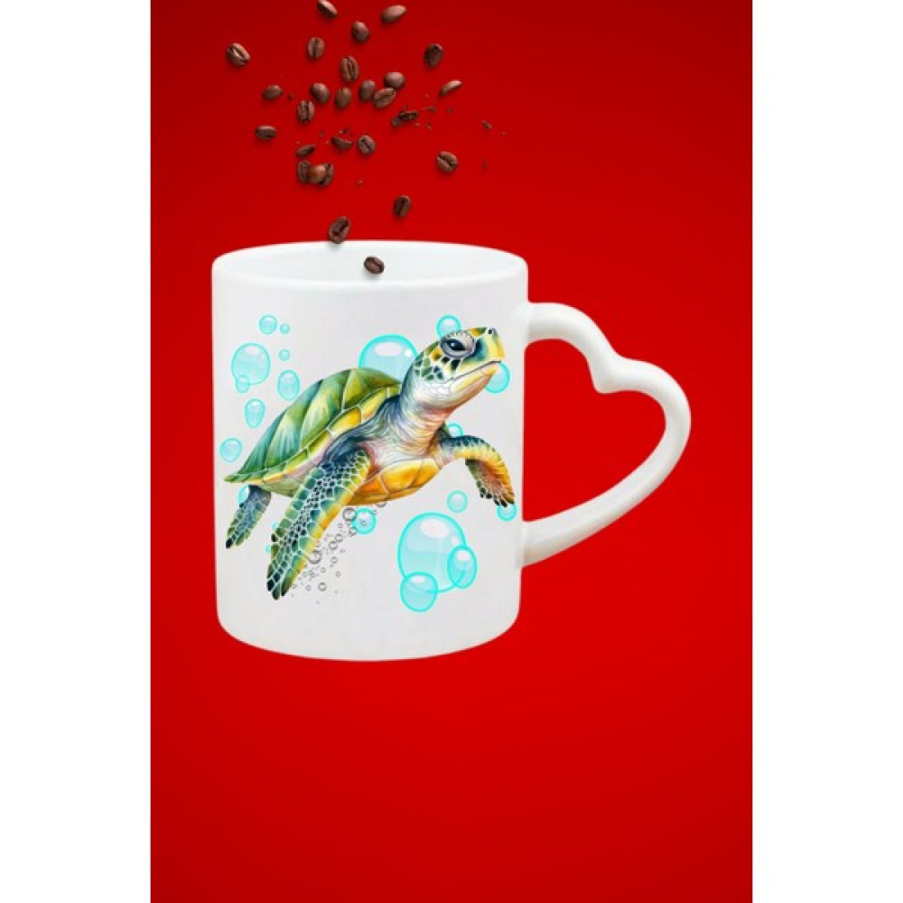 Caisya 3D Caretta Kaplumbağa Baskılı Hediye Kalp Kupa Bardak Porselen Çay Kahve Fincanı - Beyaz Oto Boyaları Fiyatı