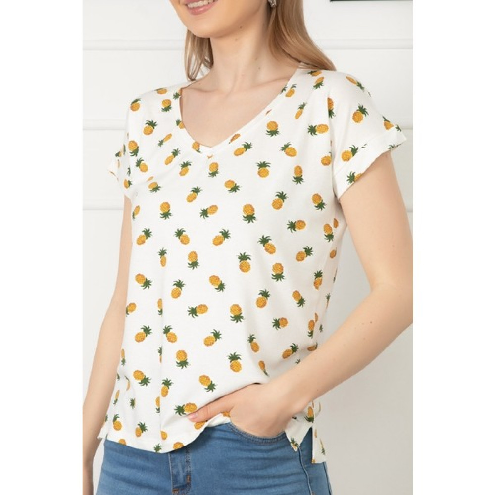 Caisya Butik Ananas V Yaka T-Shirt - Karışık - S Oto Boyaları Fiyatı