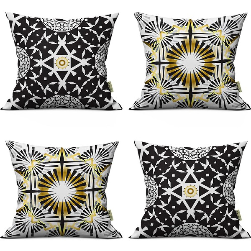 Caisya Butik Black Seri Modern Dijital Baskılı Dekoratif Kırlent Kılıfı Seti 4’lü 39X39CM - 39 x 39 cm - Siyah Kırlent / Mobilya Yastığı Fiyatı