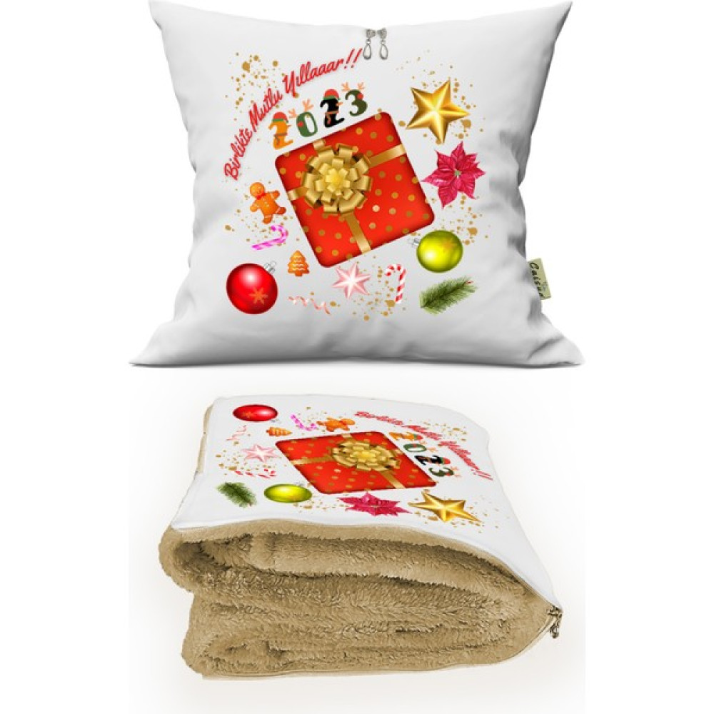 Caisya Butik Yılbaşı Hediyesi Battaniyeli Yastık-Kırlent Happy New Year Opsiyonel Tv Battaniyeli Yastık 36X36CM Oto Boyaları Fiyatı