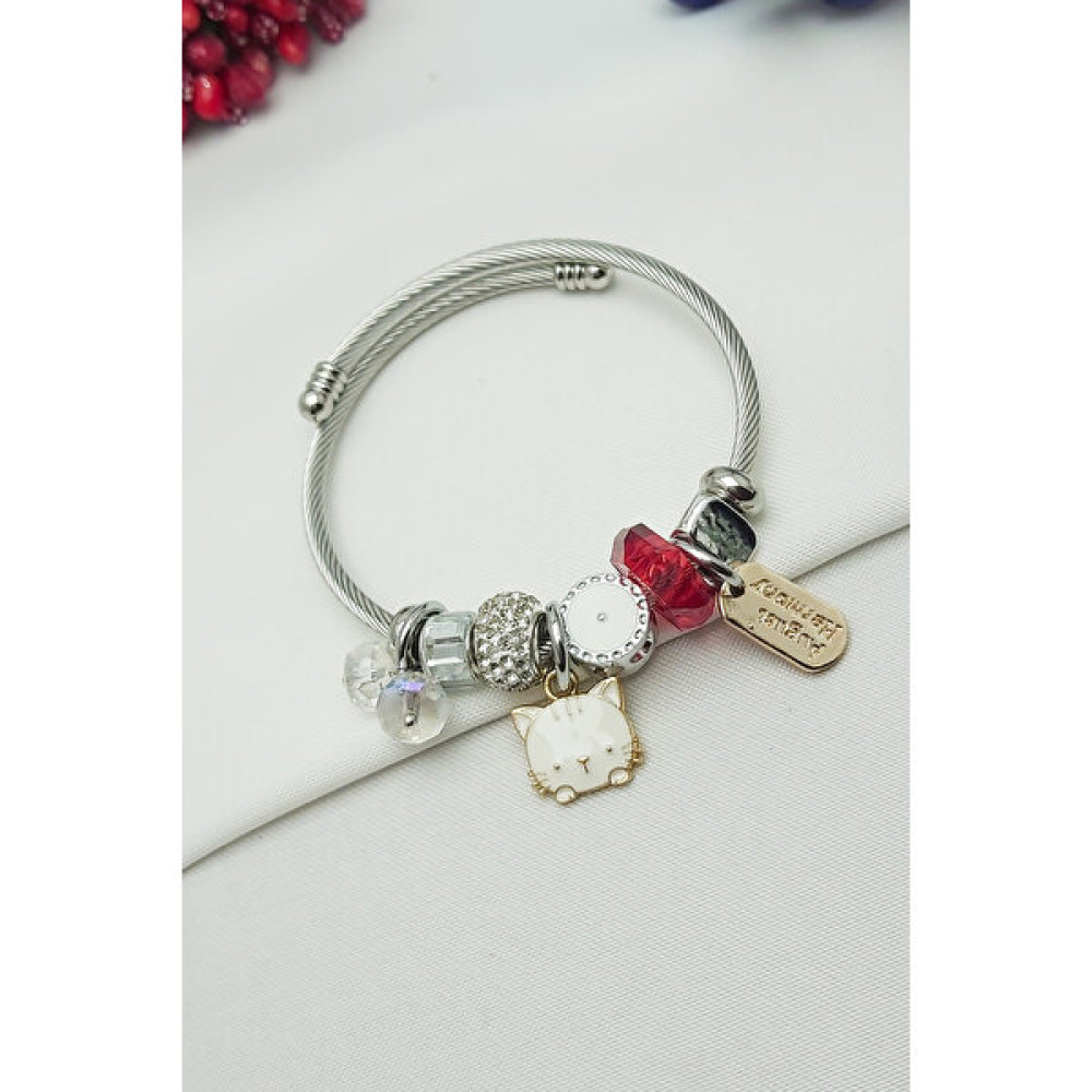 Caisya Hello Kitty Charmlı Kırmızı Kristal Taşlı Pandora Modeli Çelik Bileklik - Gümüş Saat ve Bileklik Aksesuarı Fiyatı