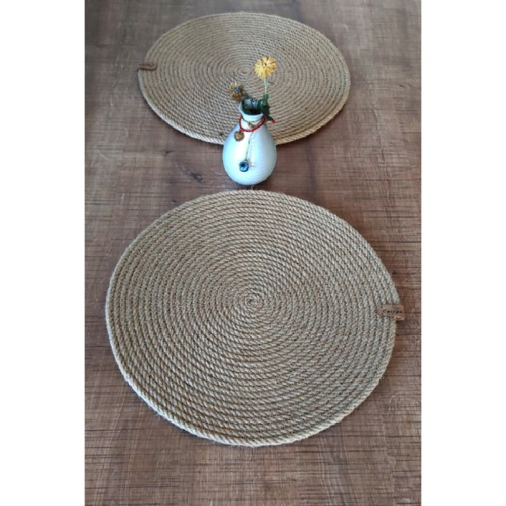 Caisya Home Amerikan Servis Runner 2’li Set Hasır & Doğal Jüt Ip Sunum Supla Çeyiz Takım Örme Yanmaz Tabak Altı - Bej - 33 x 33 cm Amerikan Servis Fiyatı