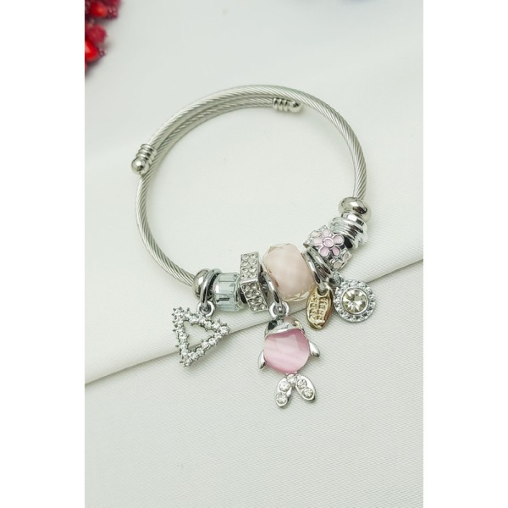 Caisya Pembe Balık Charmlı Pandora Modeli Çelik Bileklik - Gümüş Saat ve Bileklik Aksesuarı Fiyatı
