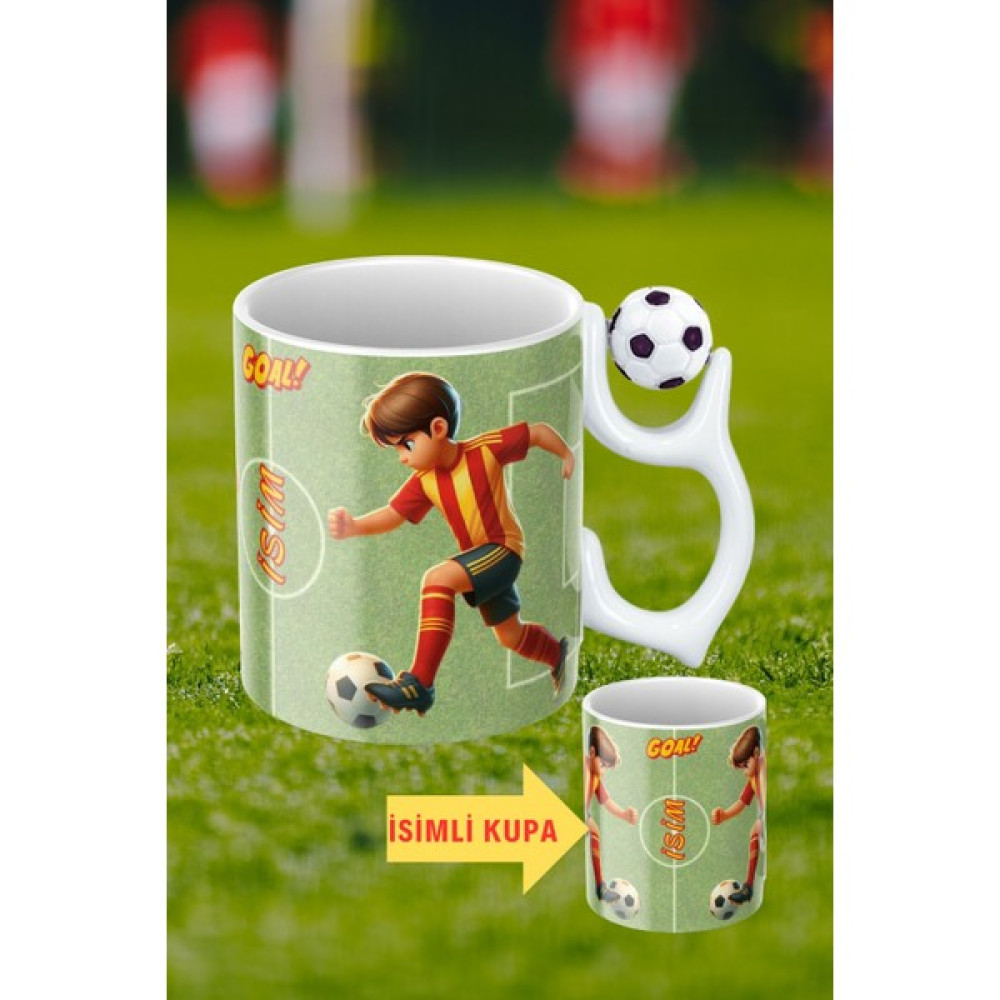 Caisya Siyah Beyaz Futbol Toplu Sarı Kırmızı Forma Oyunculu Taraftar Isimli Baskılı Kupa Bardak Fincan / Bardak / Kahve Takımı Fiyatı