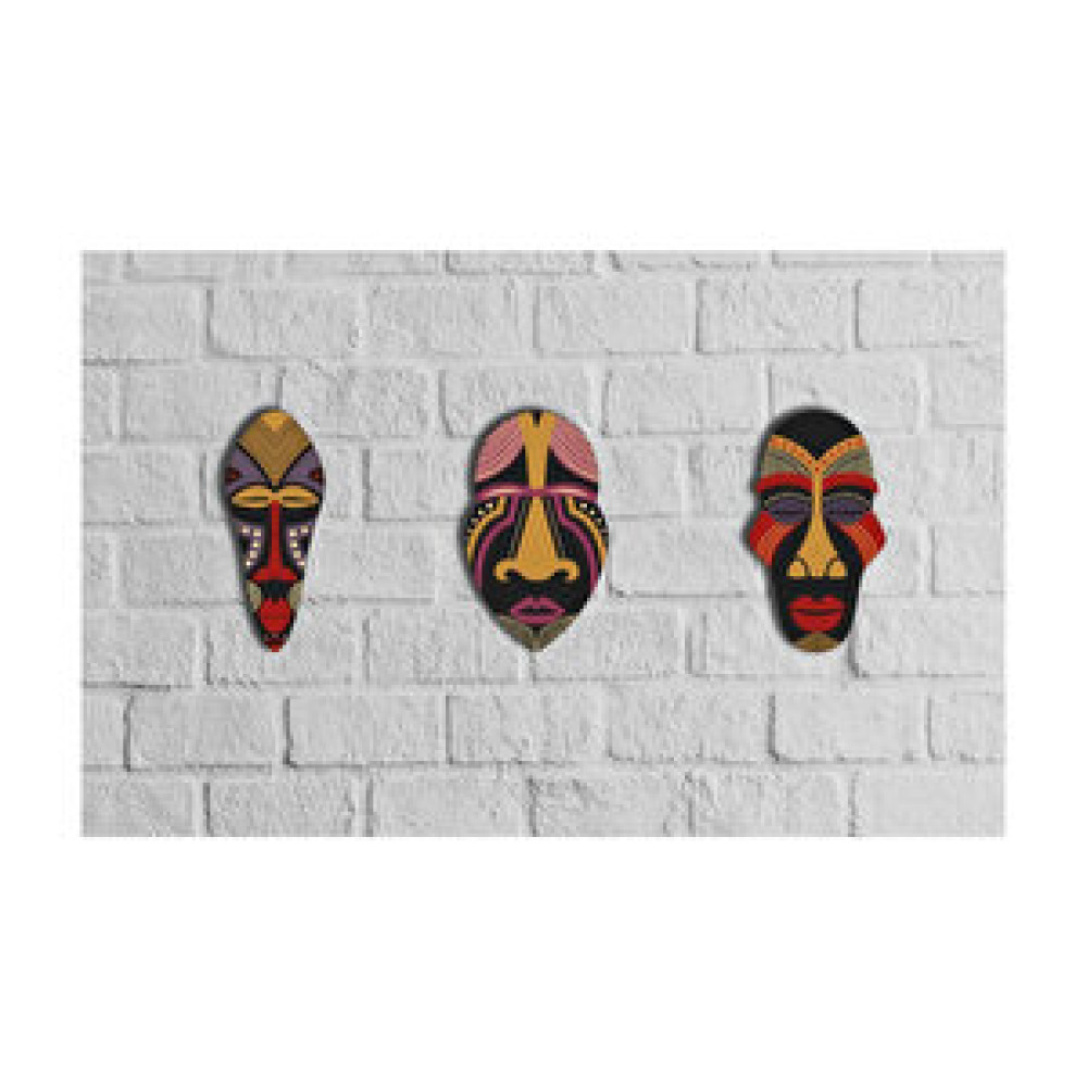 CajuArt Dekoratif Üçlü Ahşap Tablo Otantik Maske Kabile Mask Süs Tablo & Poster Fiyatı