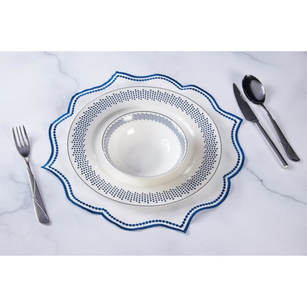 Caka Home 2'li Supla Nakışlı Oymalı Keten Efektli Lacivert Renkli - 38 x 38 cm Amerikan Servis Fiyatı