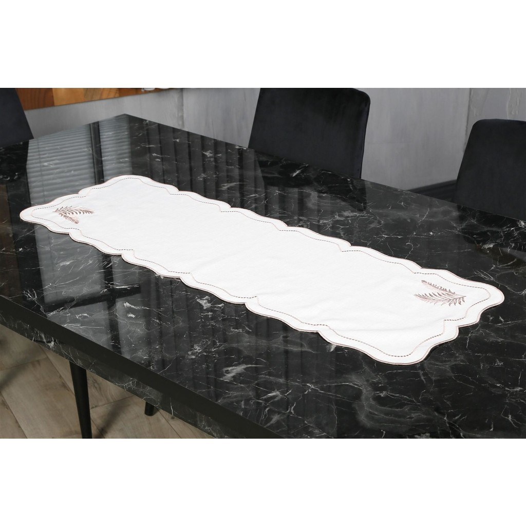 Caka Home Design Runner Yaprak Nakışlı Keten Efektli - Pudra - 40 x 115 cm SSD / Solid State Drive Fiyatı