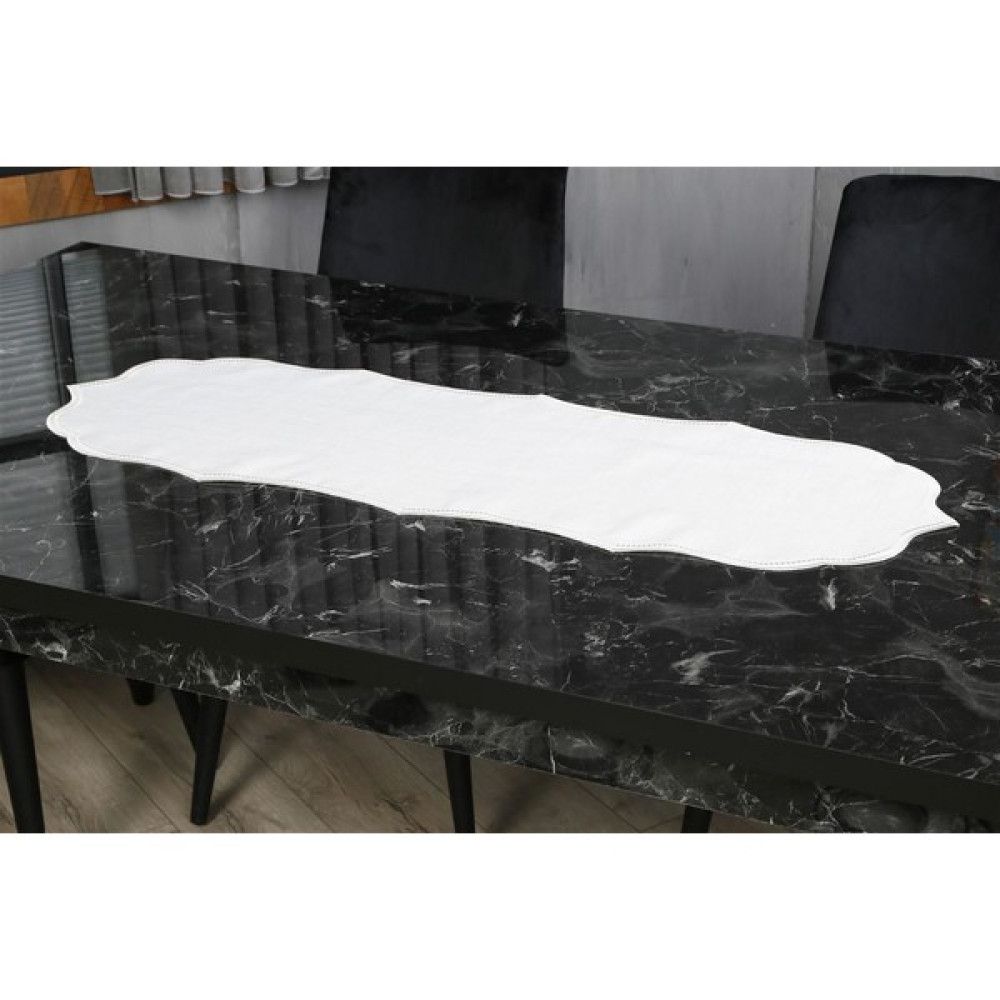 Caka Home Runner Oymalı Nakışlı Keten Efektli Krem - 40 x 115 cm Masa Örtüsü Fiyatı