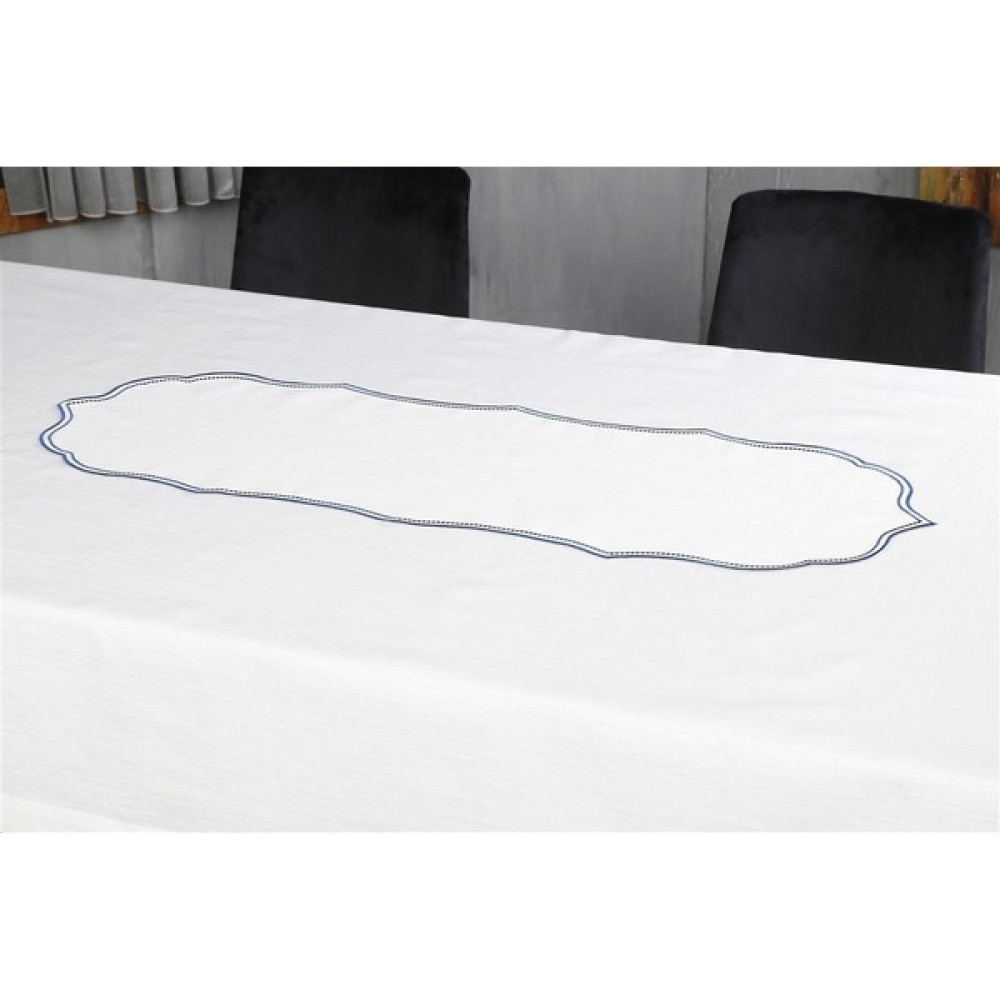 Caka Home Runner Oymalı Nakışlı Keten Efektli Lacivert - 40 x 115 cm Masa Örtüsü Fiyatı