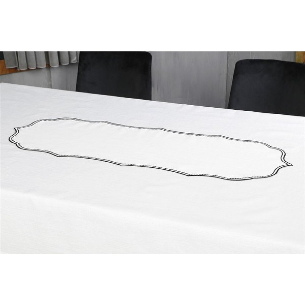 Caka Home Runner Oymalı Nakışlı Keten Efektli Siyah - 40 x 115 cm Masa Örtüsü Fiyatı