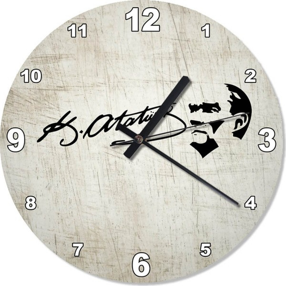 Cakasepetim Çizik Zeminde Atatürk İmza Tasarım Duvar Saati 30 X 30 Cm Dekoratif Saat Fiyatı