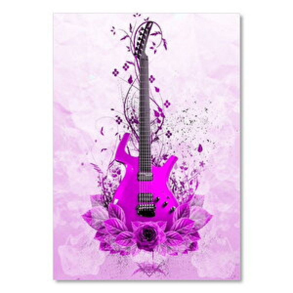 Cakatablo Mor Elektrogitar Ve Çiçekler Mor Arkaplan 35x50 cm Tablo & Poster Fiyatı