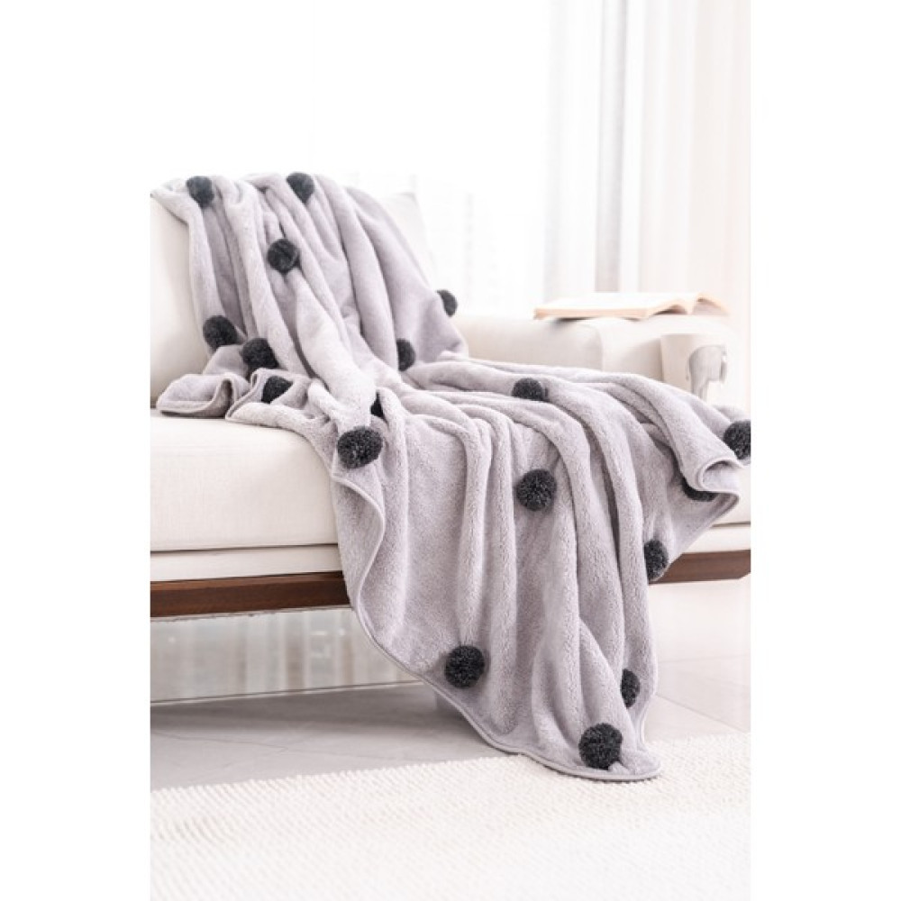 CAKKA Wellsoft Peluş TV Battaniyesi/Ponponlu Battaniye - Gri - 130 x 170 cm Battaniye Fiyatı