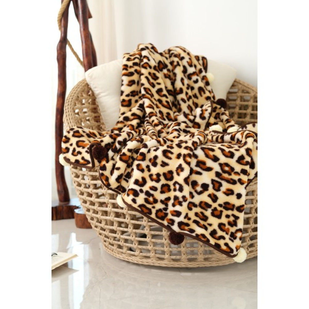CAKKA Wellsoft Peluş TV Battaniyesi/Ponponlu Battaniye - Leopar - 130 x 170 cm Battaniye Fiyatı